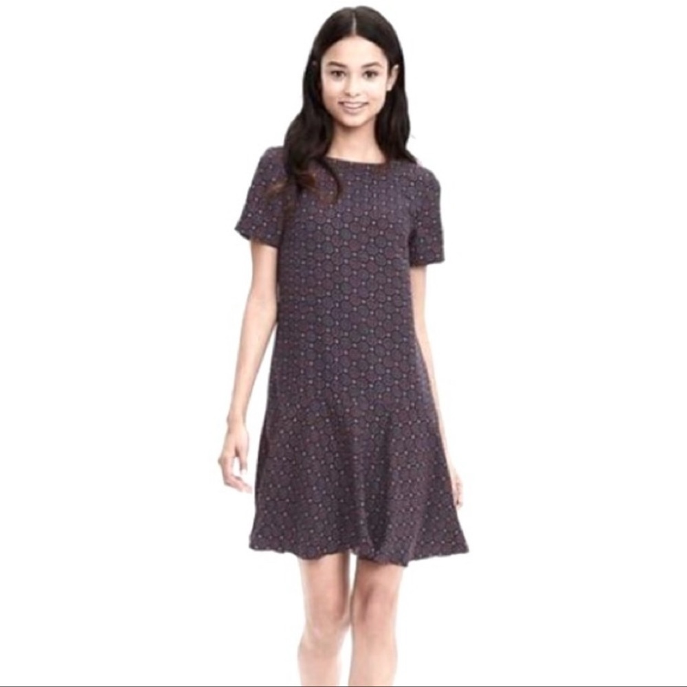 Banana Republic Foulard Print Flounce Dress Short Sleeve mini flare Size 2